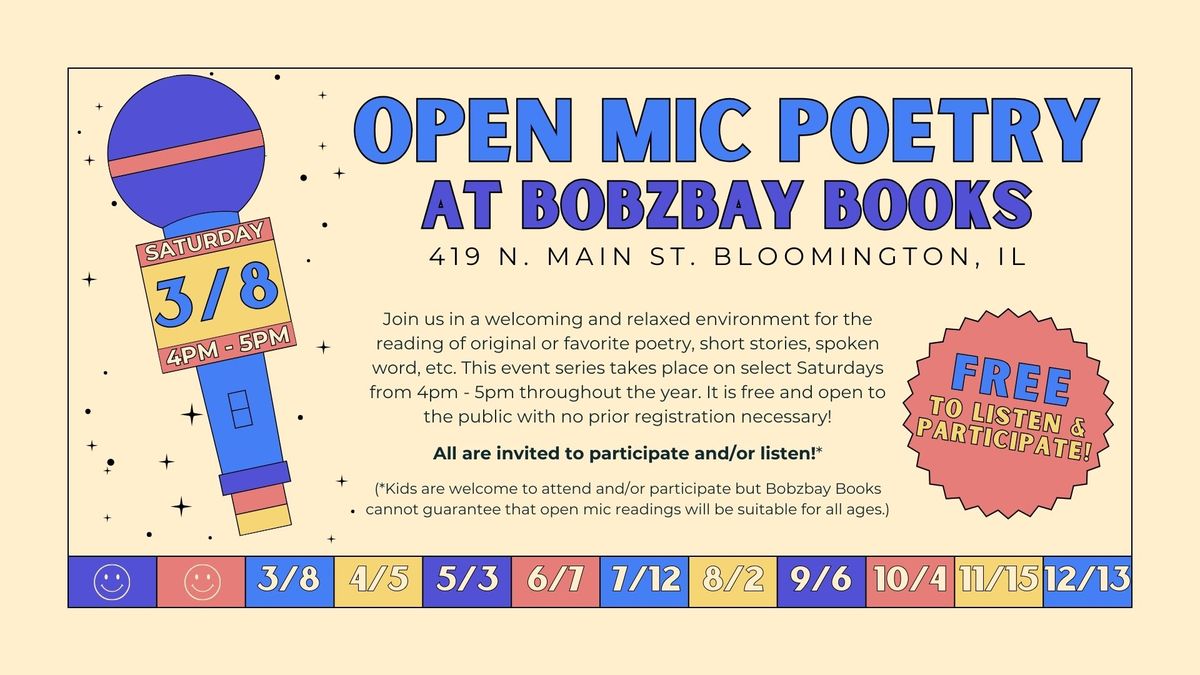 March Open Mic Poetry at Bobzbay Books