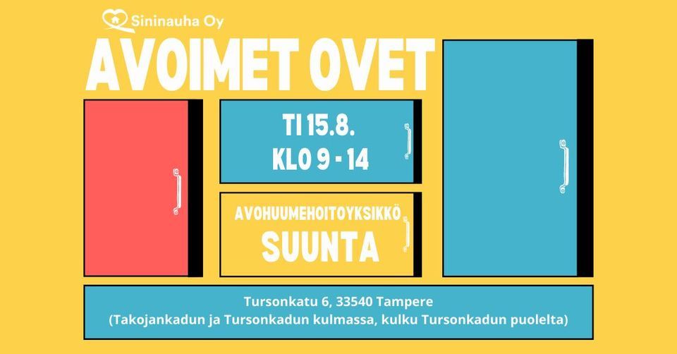 Avoimet ovet: Suunta \u2013 Sininauha Oy:n avohuumehoitoyksikk\u00f6 Tampereella