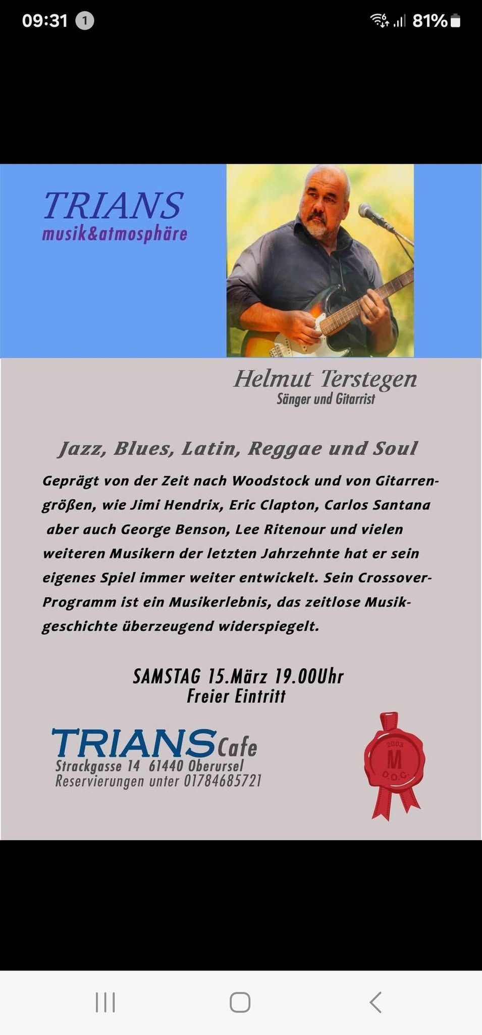 Helmut Testegen Live @ Trians Cafe