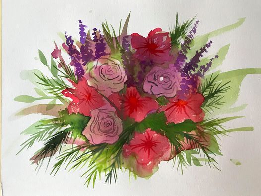 Watercolour & Wine -Rose Bouquet