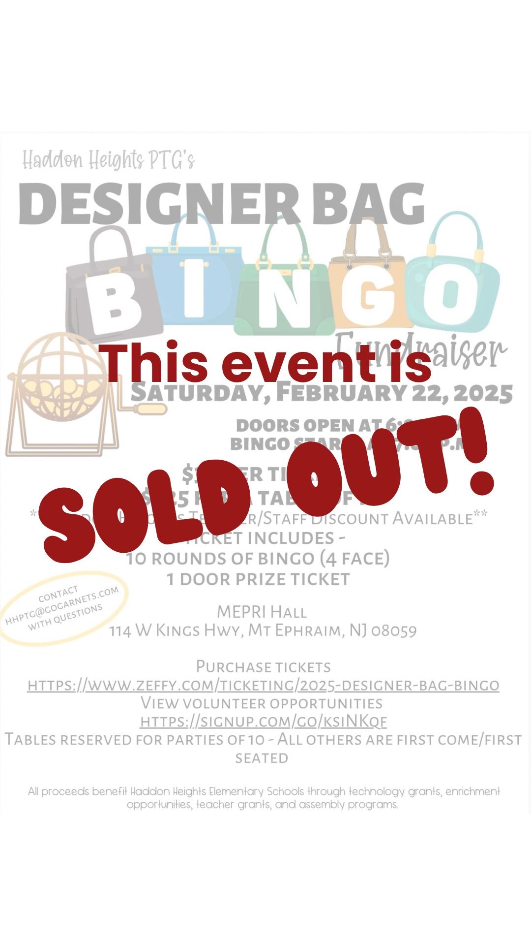 2025 HHPTG's Designer Bag Bingo