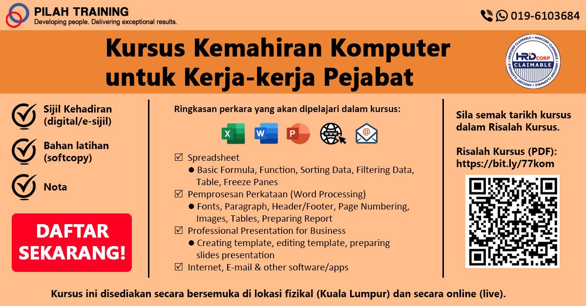 Kursus Kemahiran Komputer untuk Kerja-Kerja Pejabat