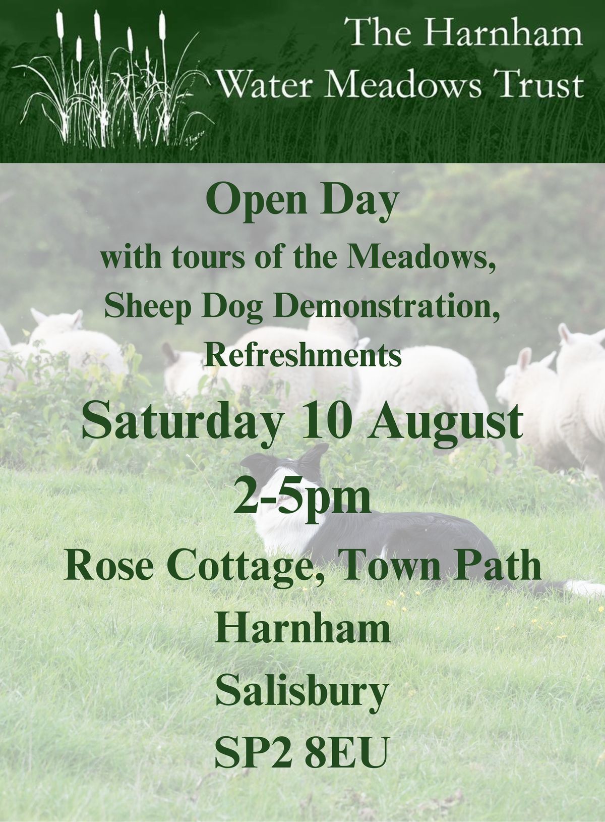 Open Day with tours of the Meadows, Sheep Dog Demonstration, refreshments