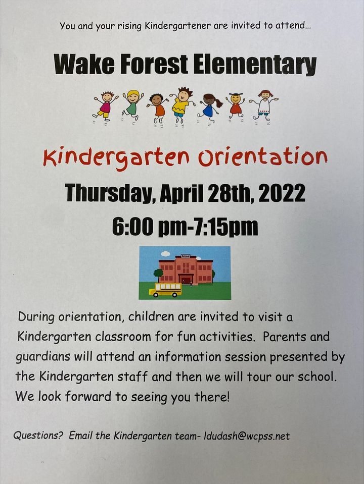 Wake Forest Elementary School Kindergarten Orientation