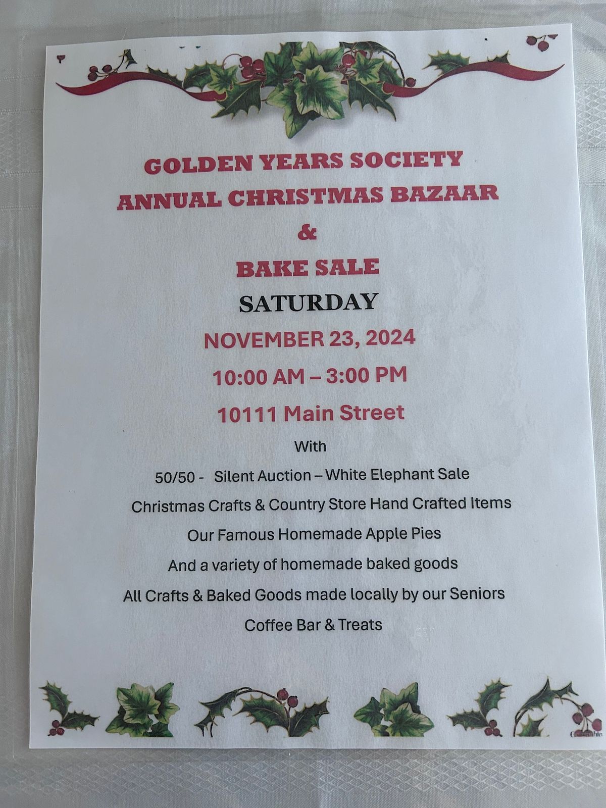 Golden Years Society Christmas Bazaar and Bake Sale