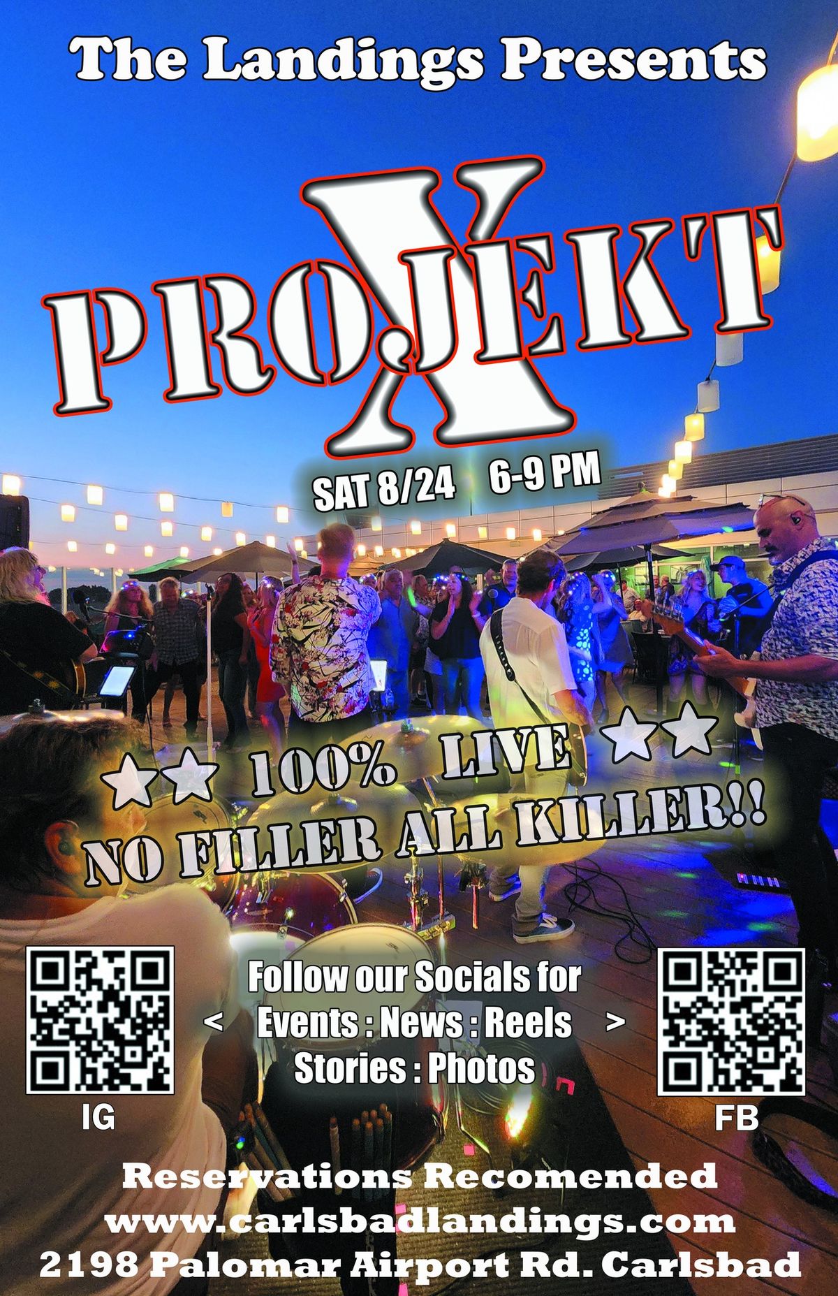 PROJEKT X at The Landings in Carlsbad, August 24, 2024, 6-9 PM