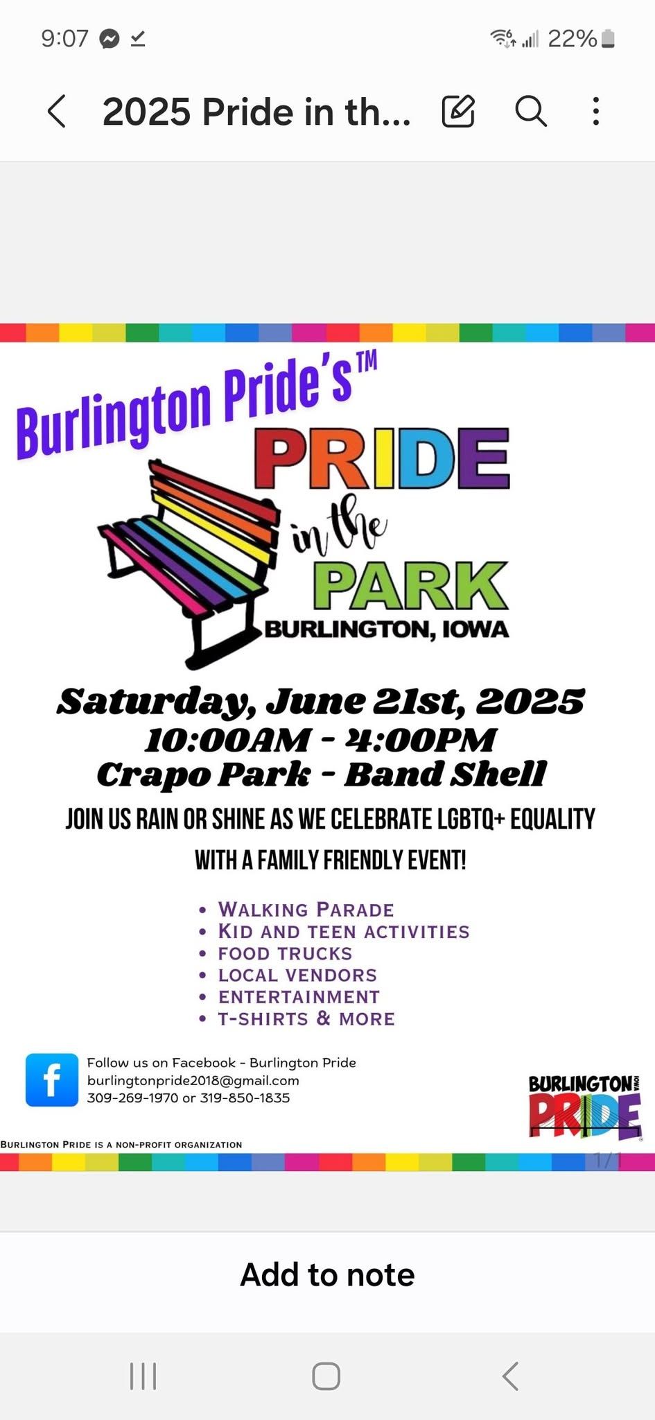 Burlington Pride's - PRIDE IN THE PARK 2025