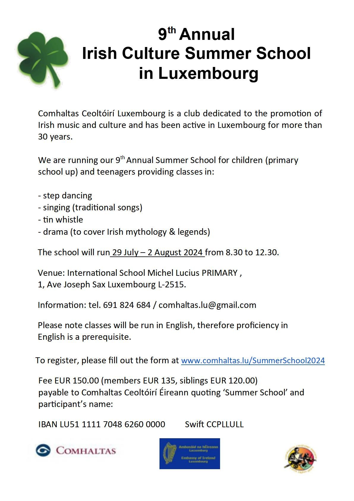 9th Annual Irish Culture Summer School back to Luxembourg