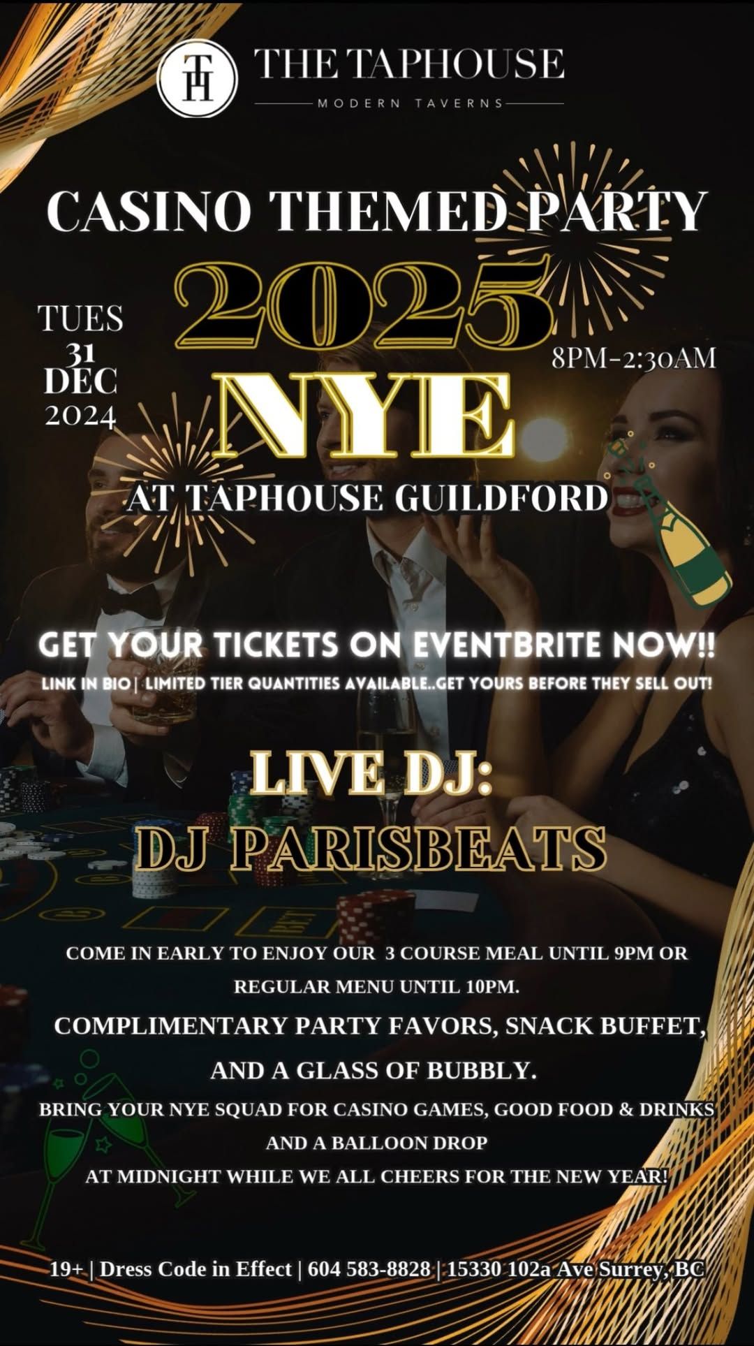 Casino Themed NYE Party at Taphouse Guildford