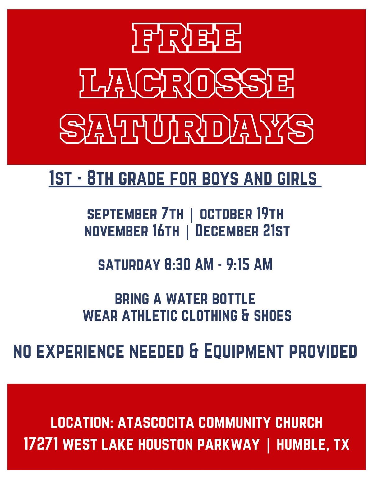 Free Try Lax - 12.21.24 @ Atascocita Community Church