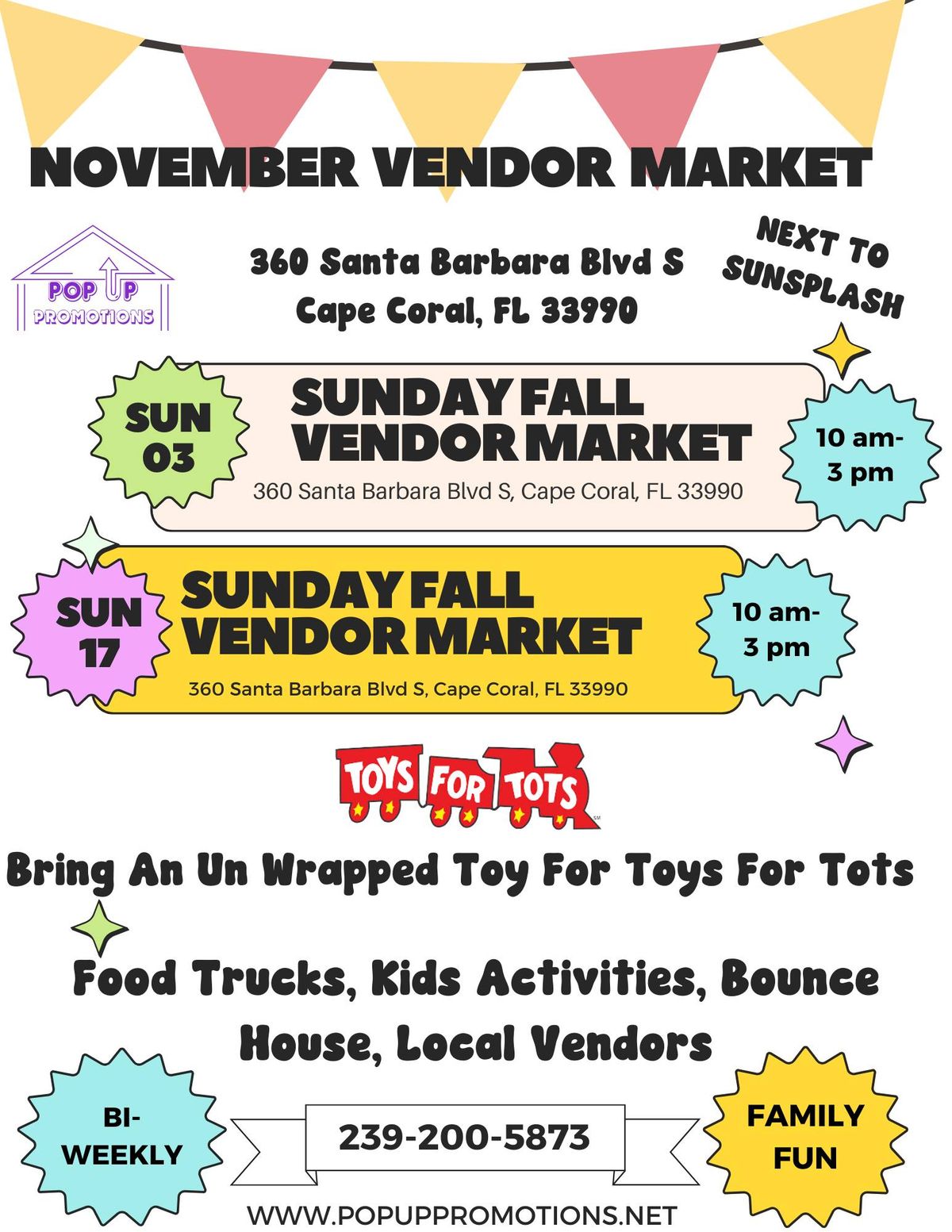 Toys For Tots Toy Drive and Vendor Market Bi- Weekly