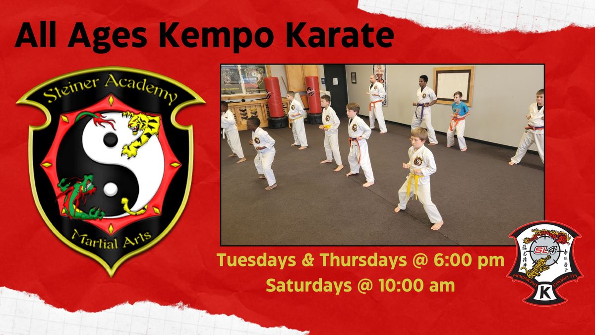 All Ages Martial Arts Class - Kempo Karate - Tuesdays @ 6:00 pm - All Skill Levels Welcome!