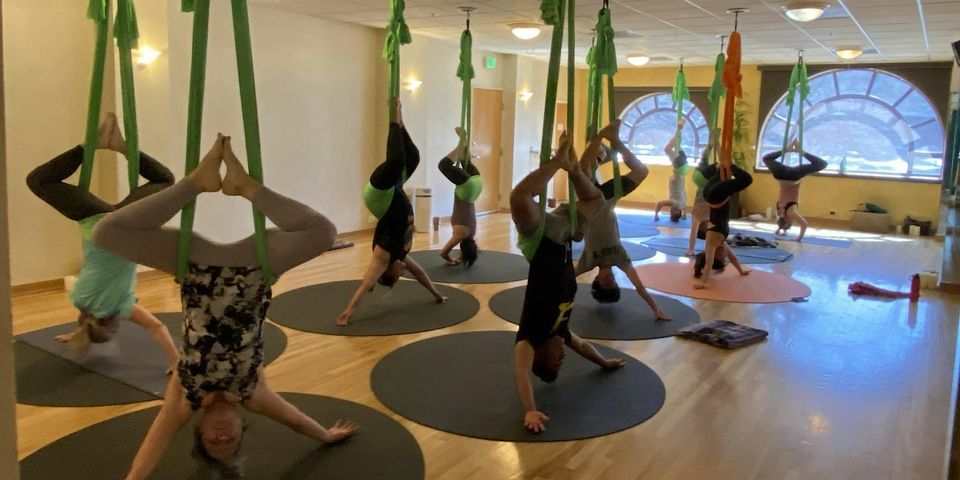 Women's aerial yoga class
