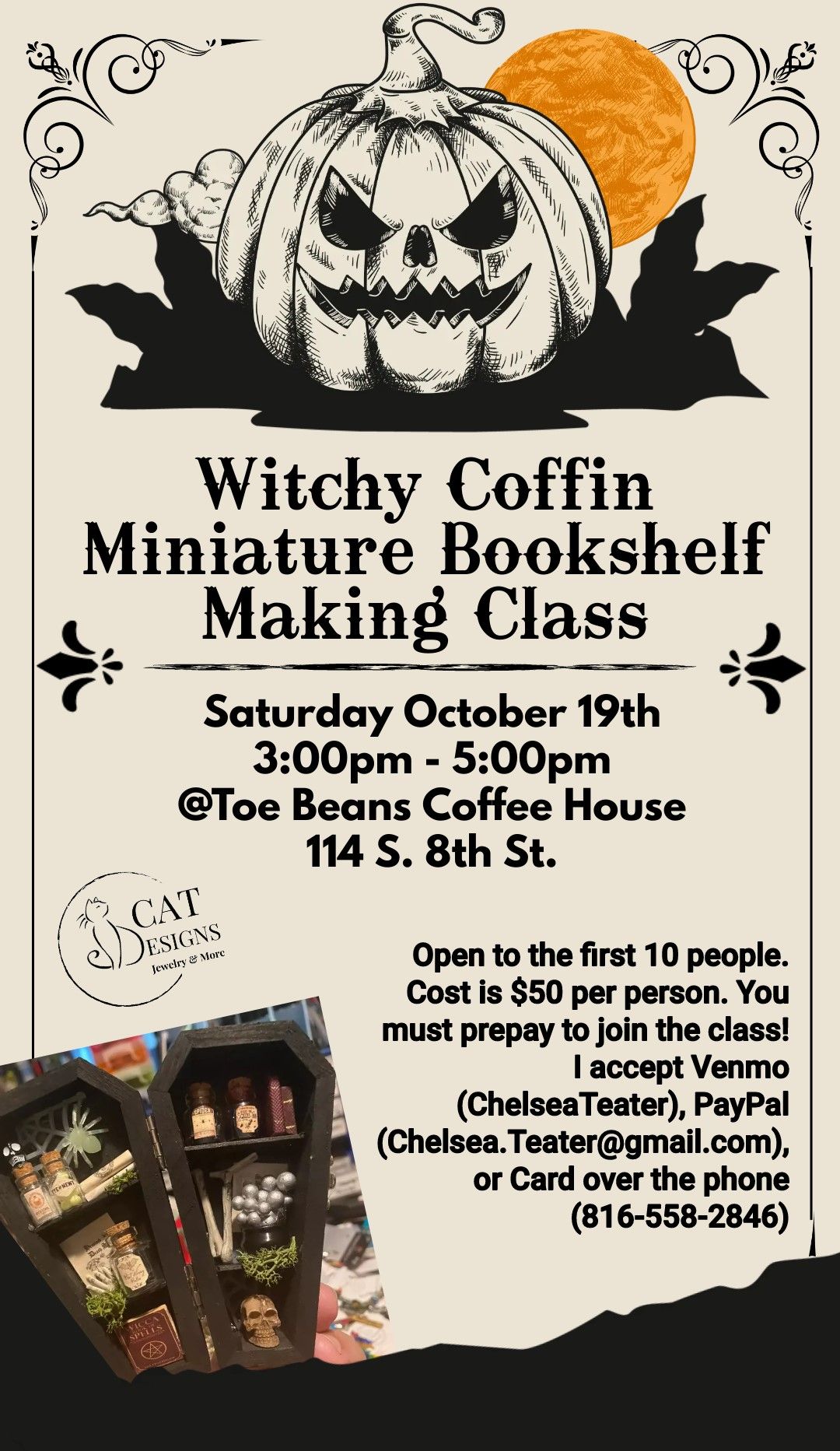 Witchy Coffin Miniature Bookshelf Making Class