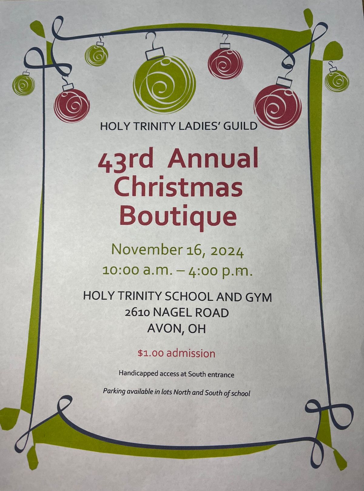 Holy Trinity Ladies\u2019 Guild 43rd Annual Christmas Boutique