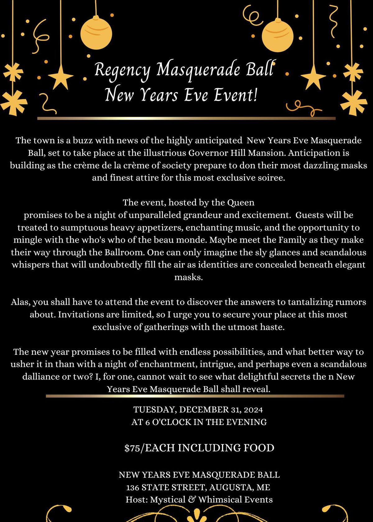 "New Years Eve Masquerade Ball" 