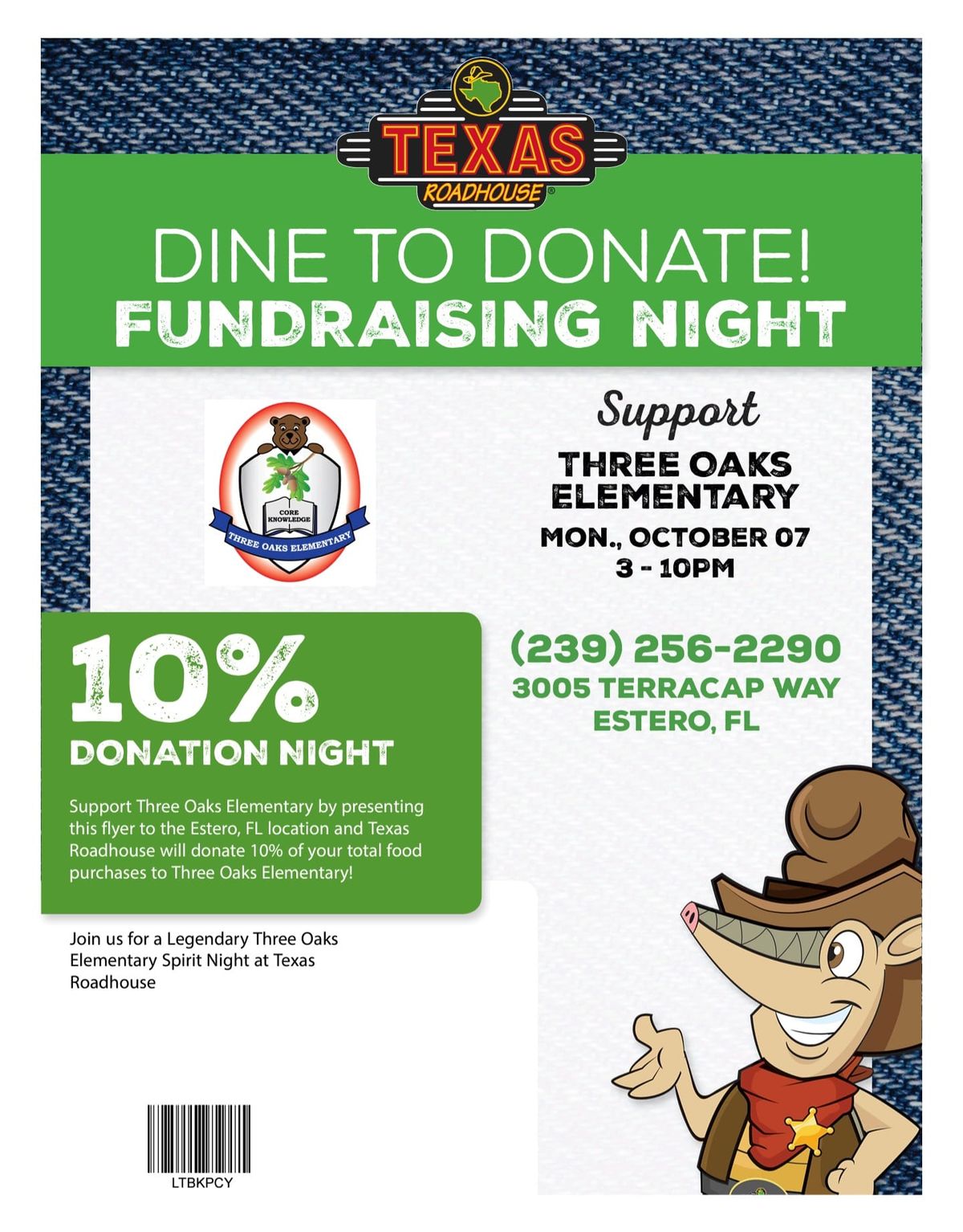 Texas Roadhouse Spirit Night!