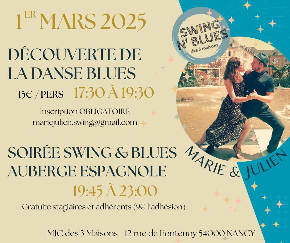 Atelier D\u00e9couverte de la danse Blues + Soir\u00e9e dansante