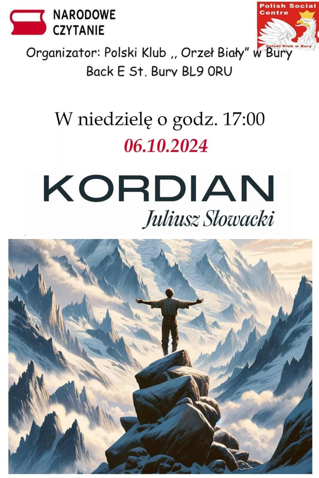 Narodowe Czytanie ,,KORDIAN" Juliusz S\u0142owacki