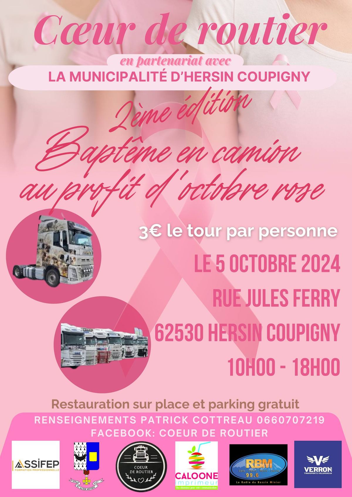 Bapt\u00eame en camion pour OCTOBRE ROSE \u00e0 Hersin Coupigny 62530