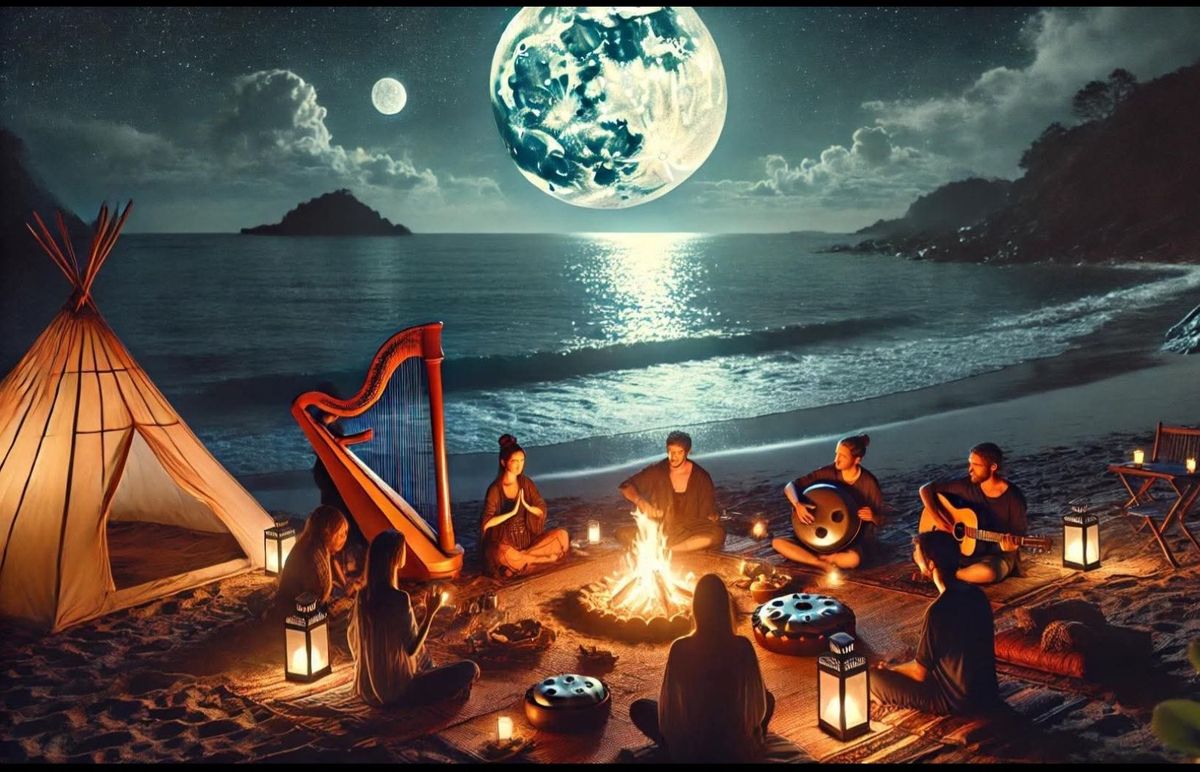 Full Moon Ocean Sound Healing Journey with Harp and Handpan