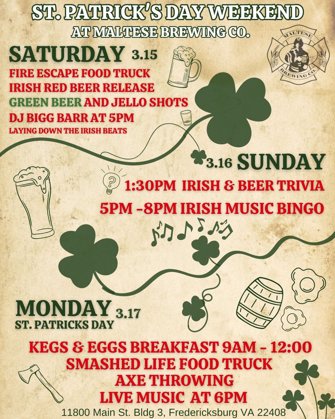 \ud83c\udf40 St. Patrick's Day Weekend \ud83c\udf40 @ Maltese Brewing Co.