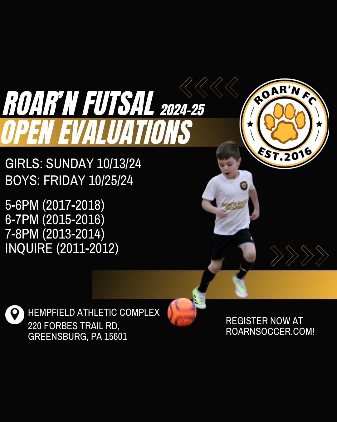 Boys (2011-2017) Roar\u2019n FC Open Evaluations 