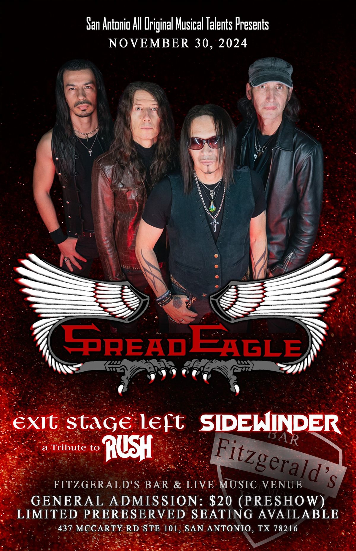 The Return of 80s street-metalist "Spread Eagle". w\/Sidewinder & ESL Tribute to Rush