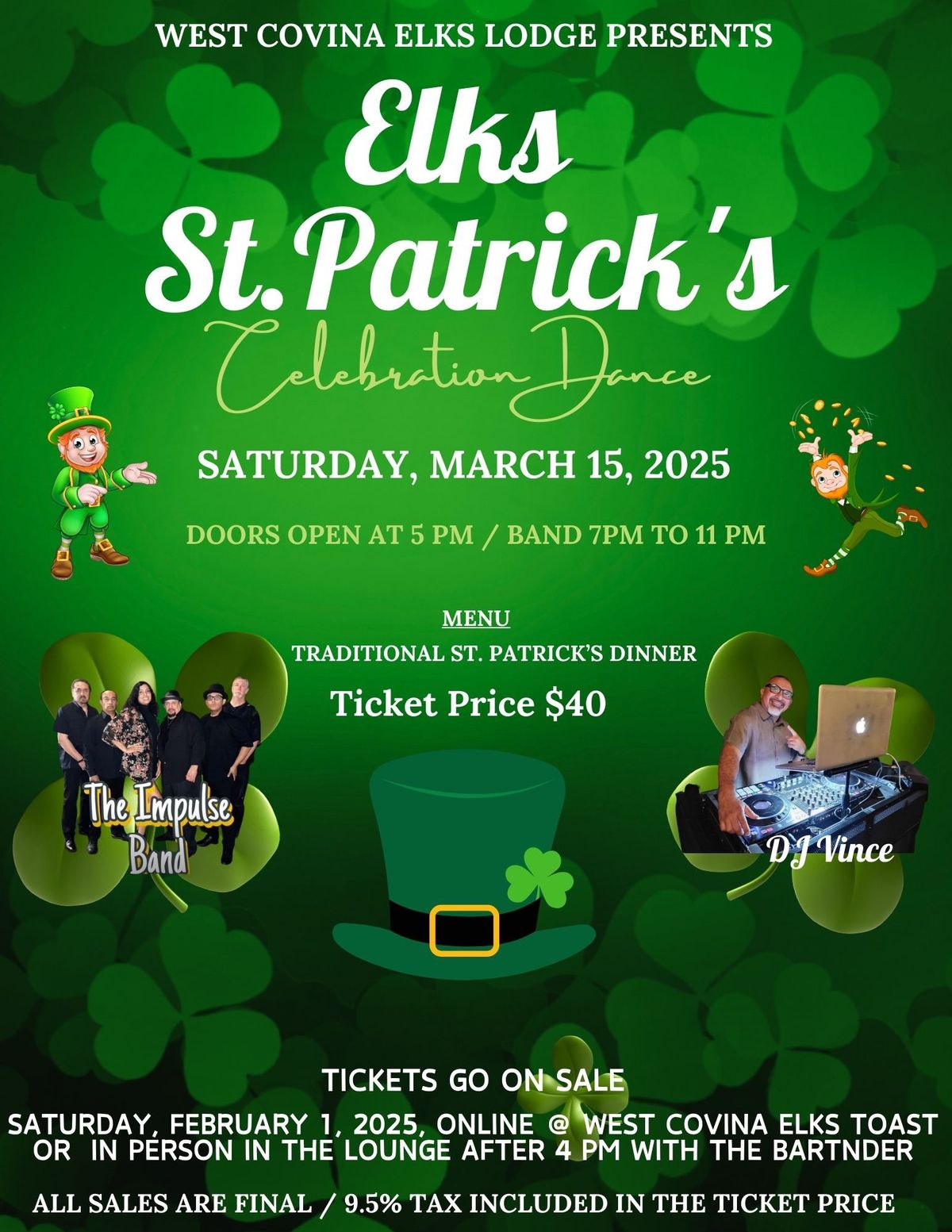 West Covina Elks St. Patrick\u2019s Day Dance with THE IMPULSE BAND & DJ Vince