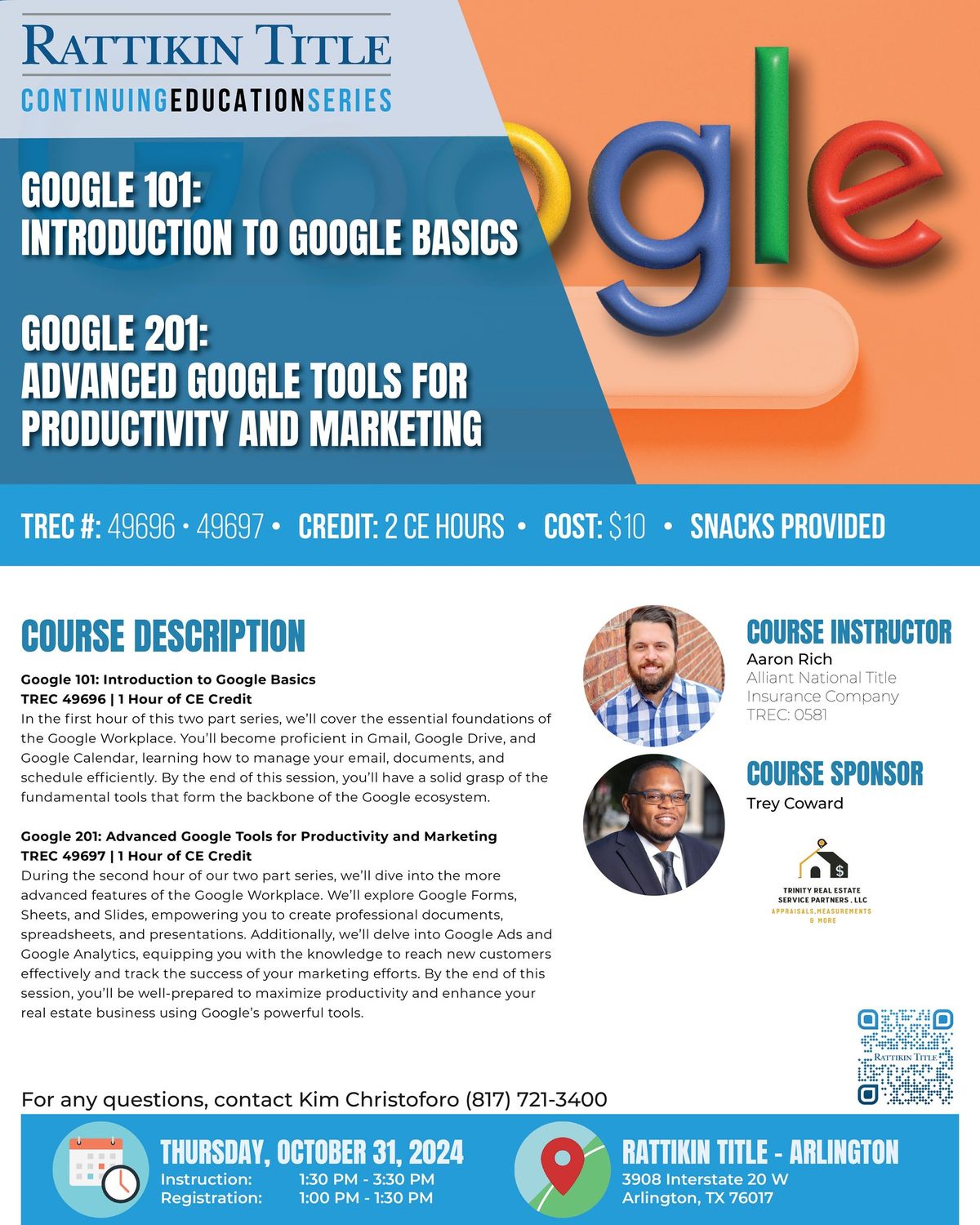 Google 101: Introduction to Google Basics \u2022 Google 201: Advanced Google Tools for Productivity