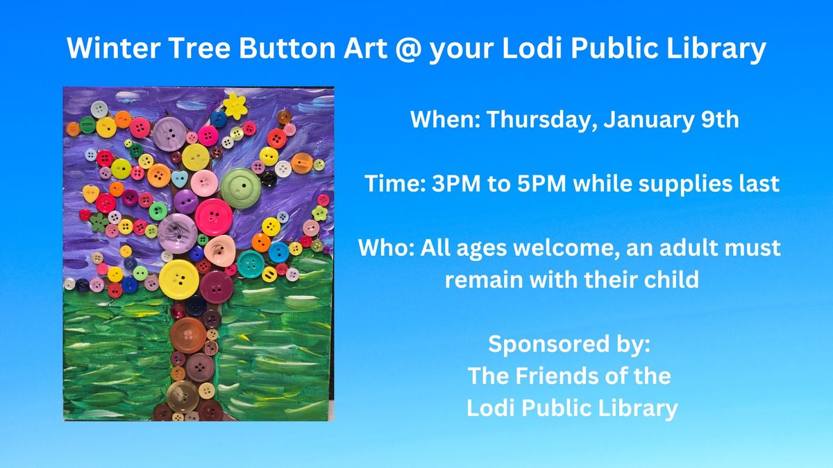 Winter Tree Button Art at your Lodi Public Library