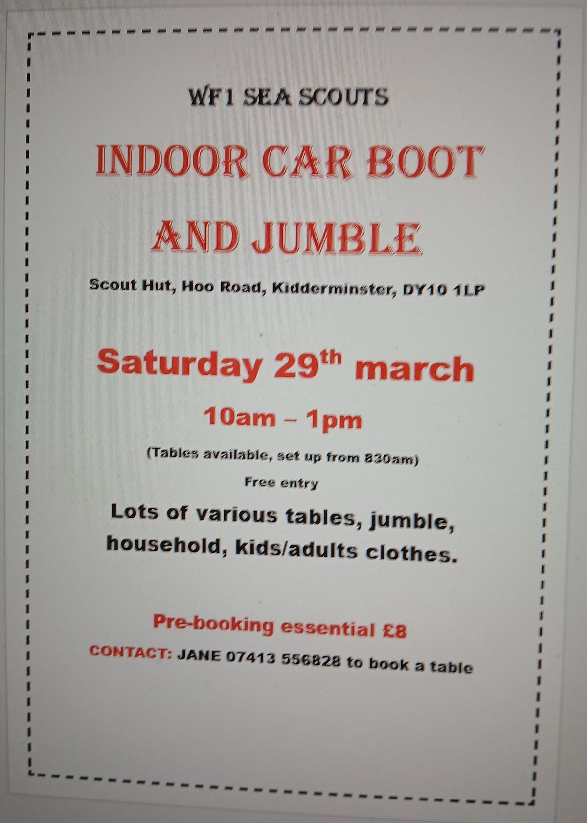 Indoor Table top & Jumble sale 