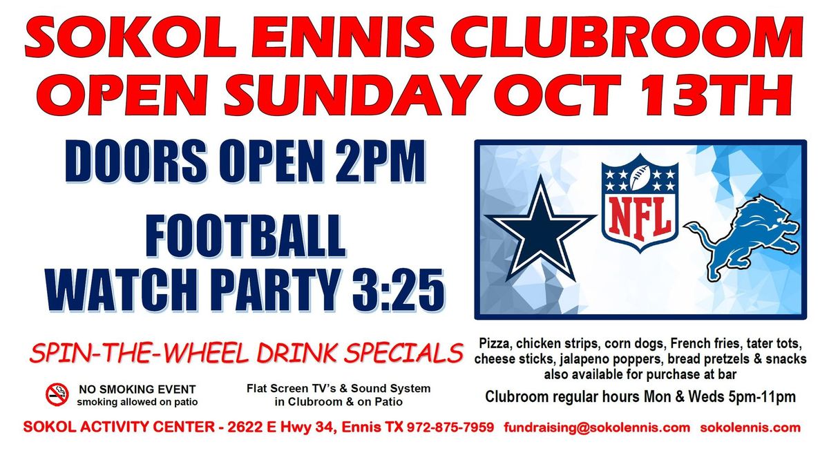 Football Watch Party \/ Cowboys vs Lions