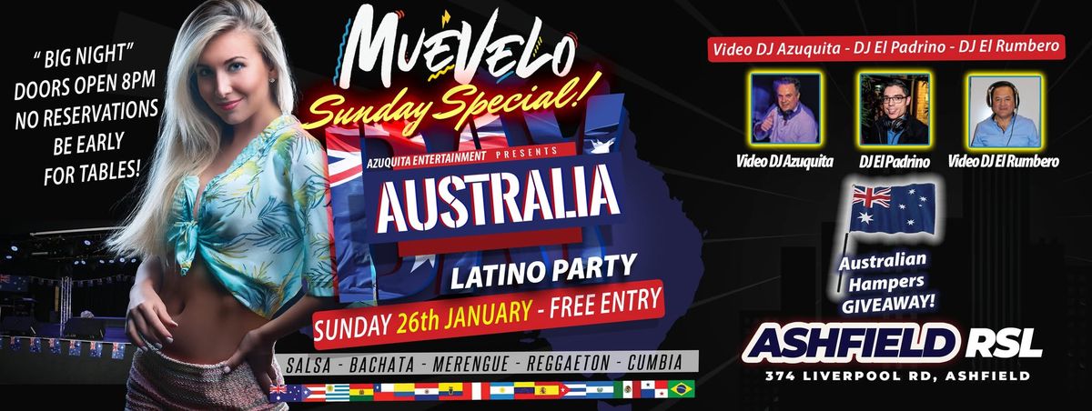 Muevelo Latin night! SUNDAY! Australia Day - Long Weekend @ Ashfield RSL - FREE ENTRY