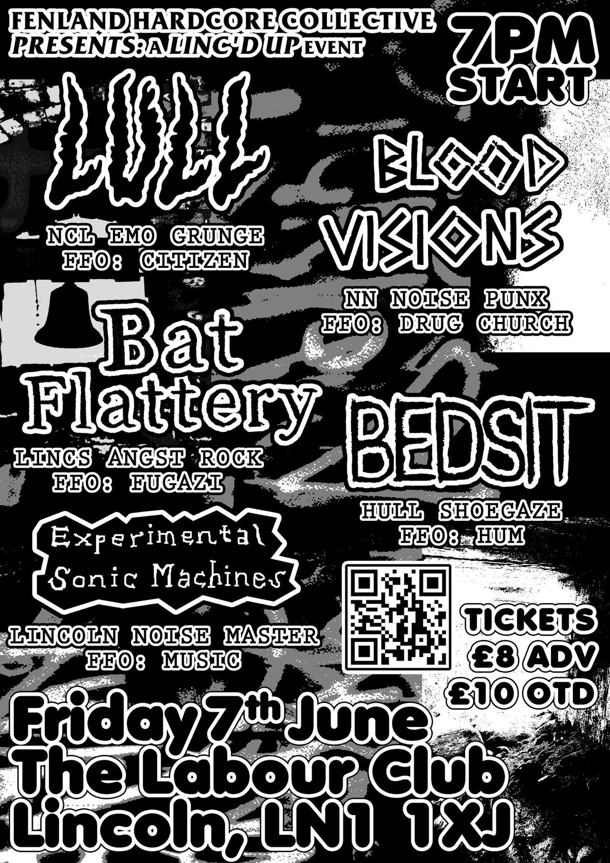 Lull, Blood Visions, Bat Flattery, Bedsit, rugbyleague. The Labour Club, Lincoln. 7\/6\/24.