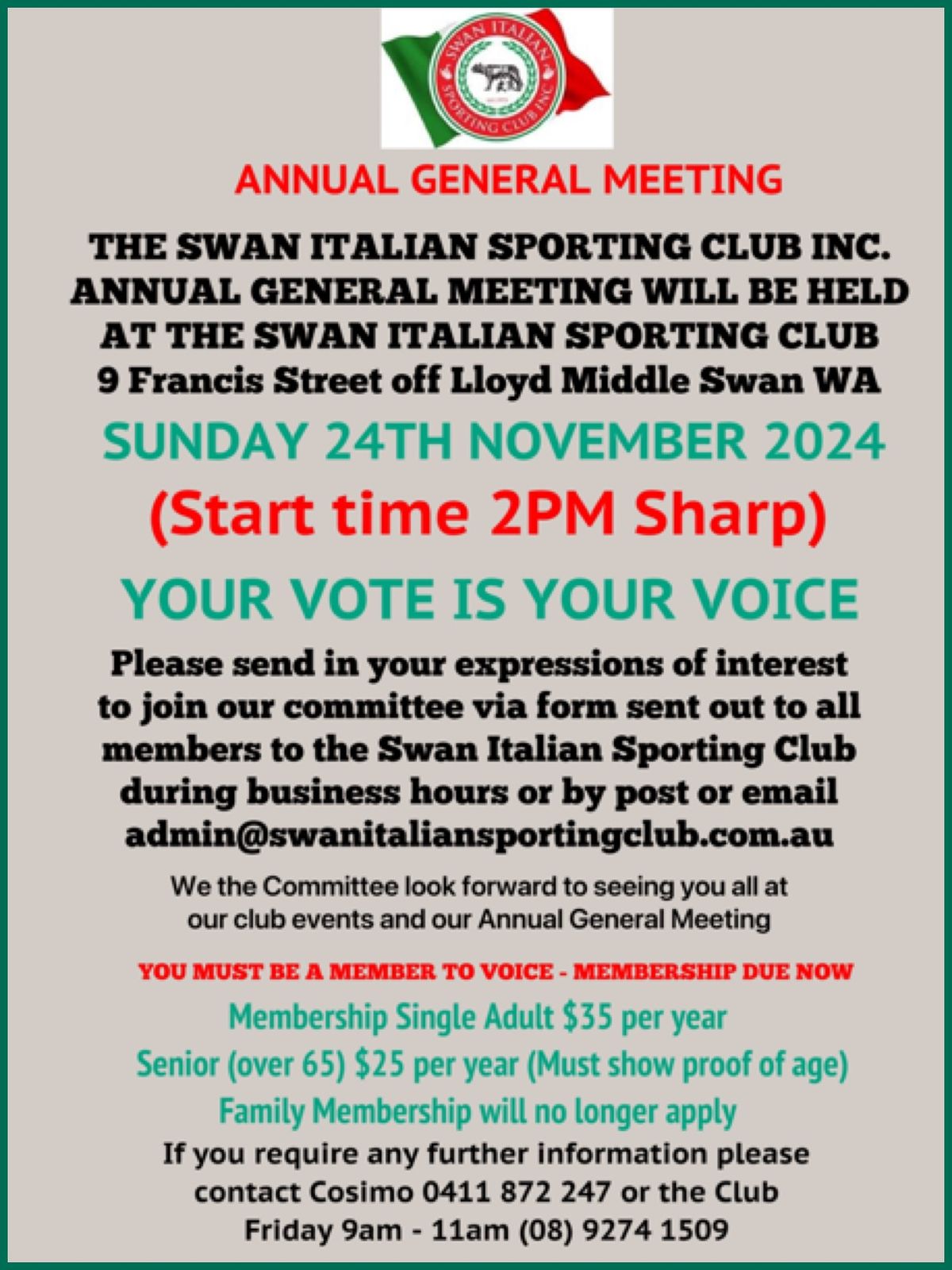 SWAN ITALIAN SPORTING CLUB \ud83c\uddee\ud83c\uddf9 AGM