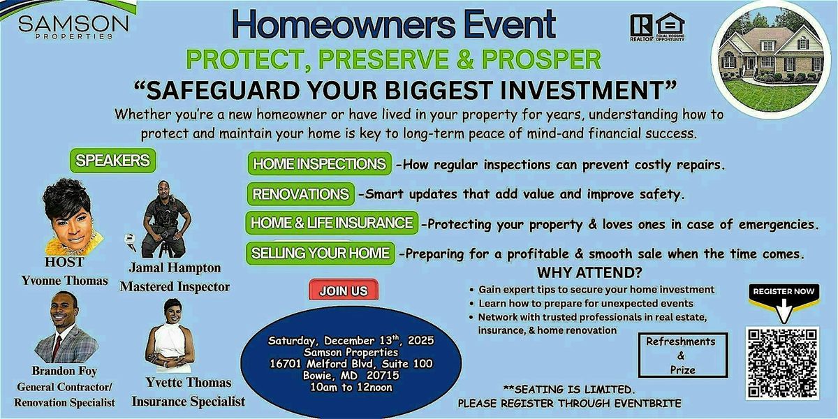Homeowners Event- Safeguard Your Biggest Investment