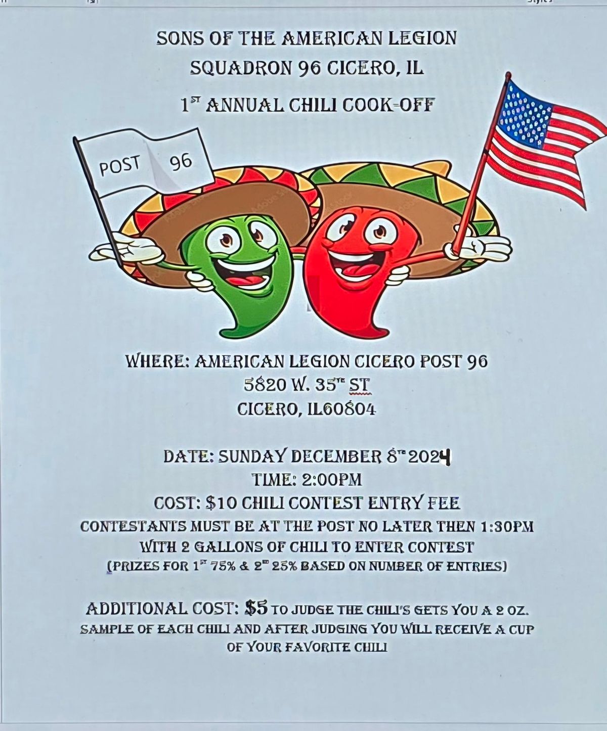 Squadron 96 Cicero Chili cook-off challenge 