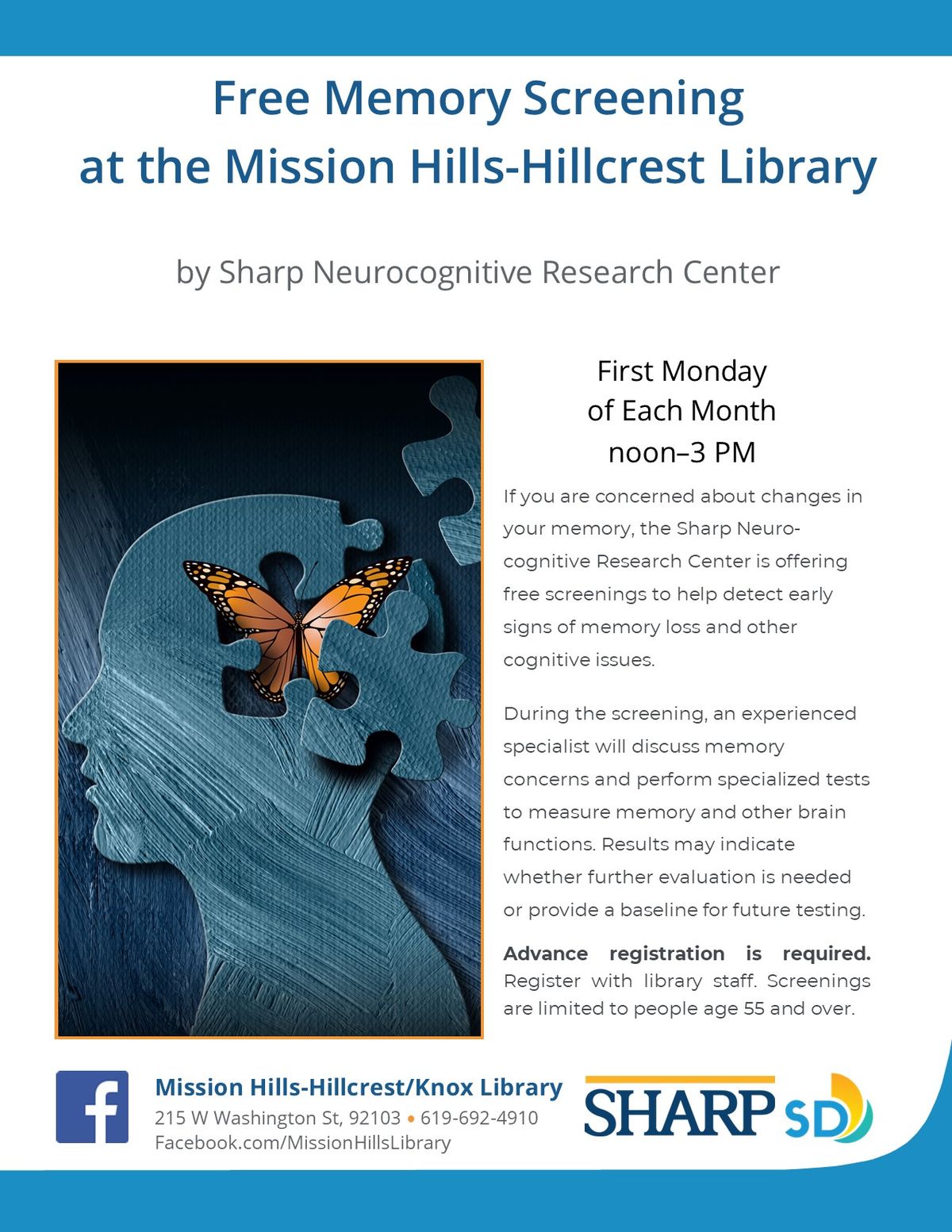 Free Memory Screenings at the Mission Hills-Hillcrest\/Knox Branch Library