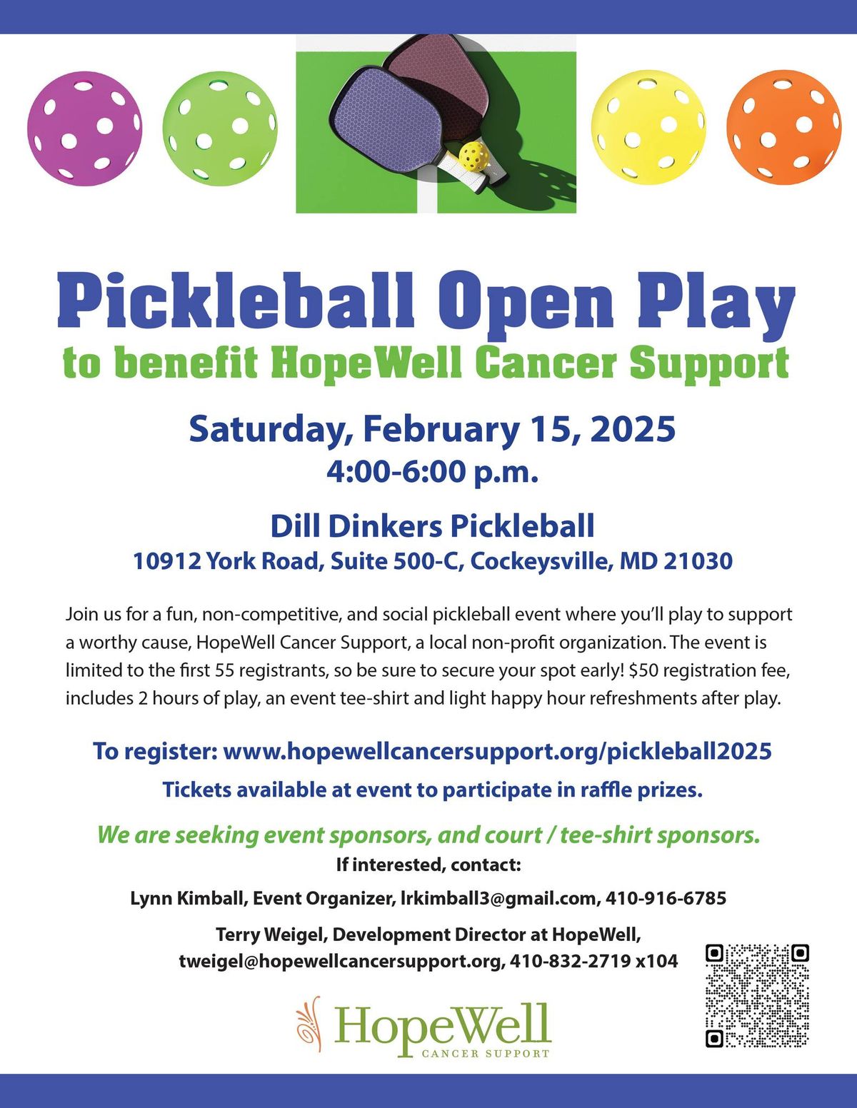 Pickleball Tournament to Benefit HopeWell Cancer Support