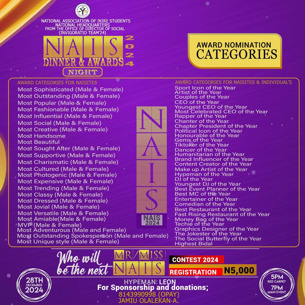 NAIS Awards and Dinner Event