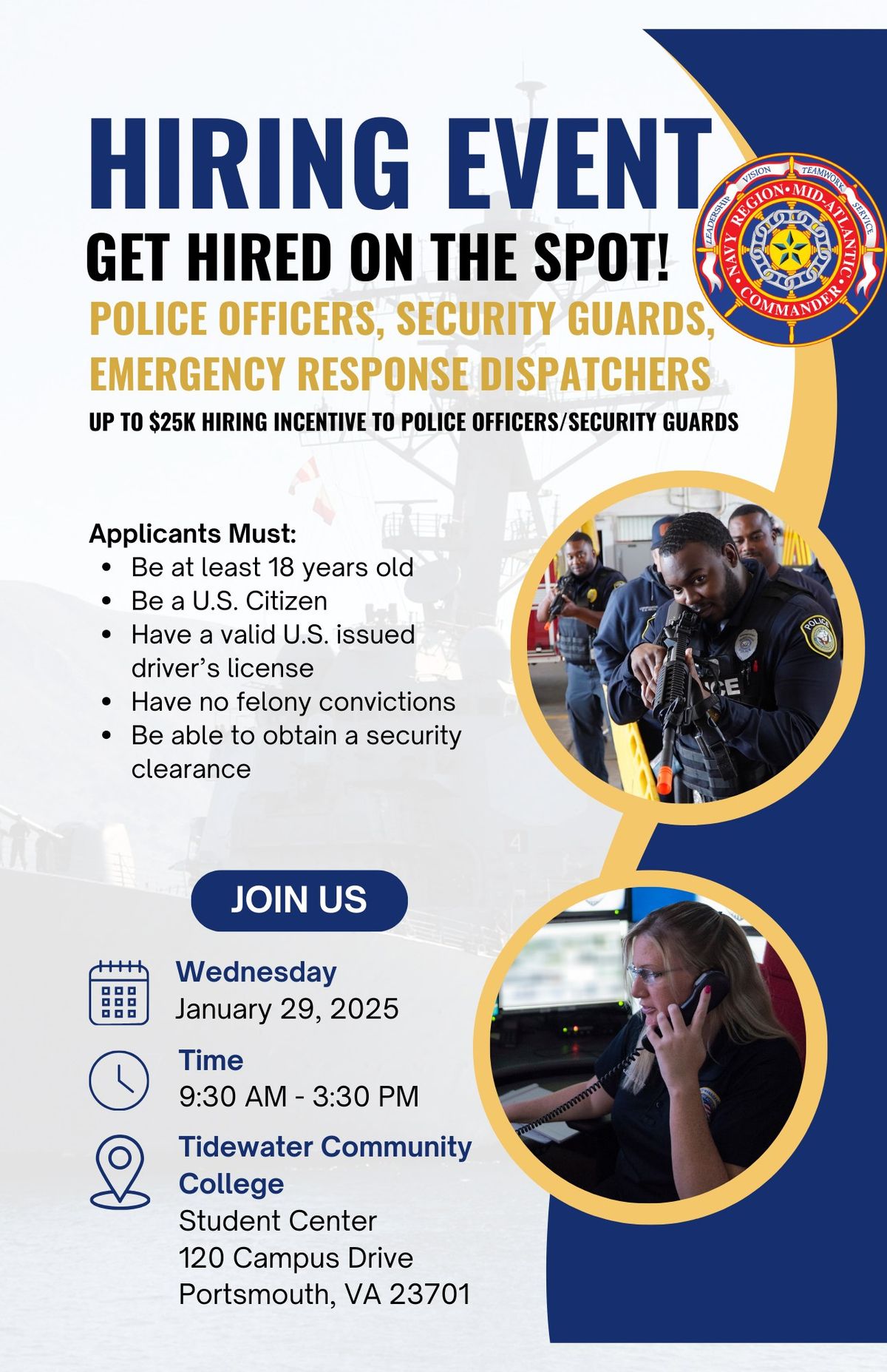 Hiring Event - Police officers, security guards, emergency response dispatchers