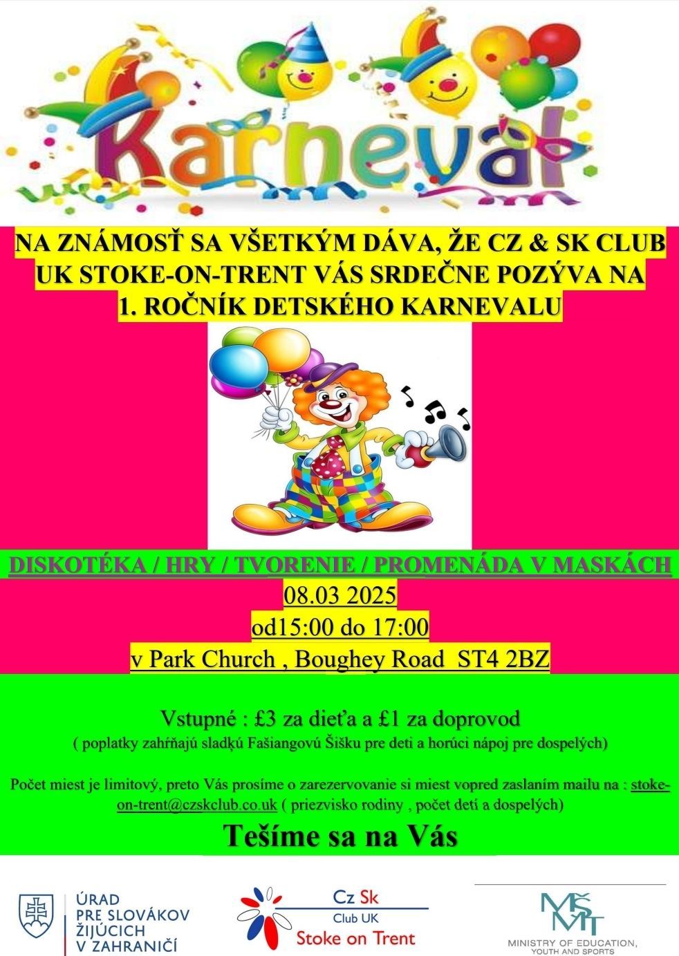 DETSK\u00dd KARNEVAL - CZ & SK CLUB STOKE-ON-TRENT 