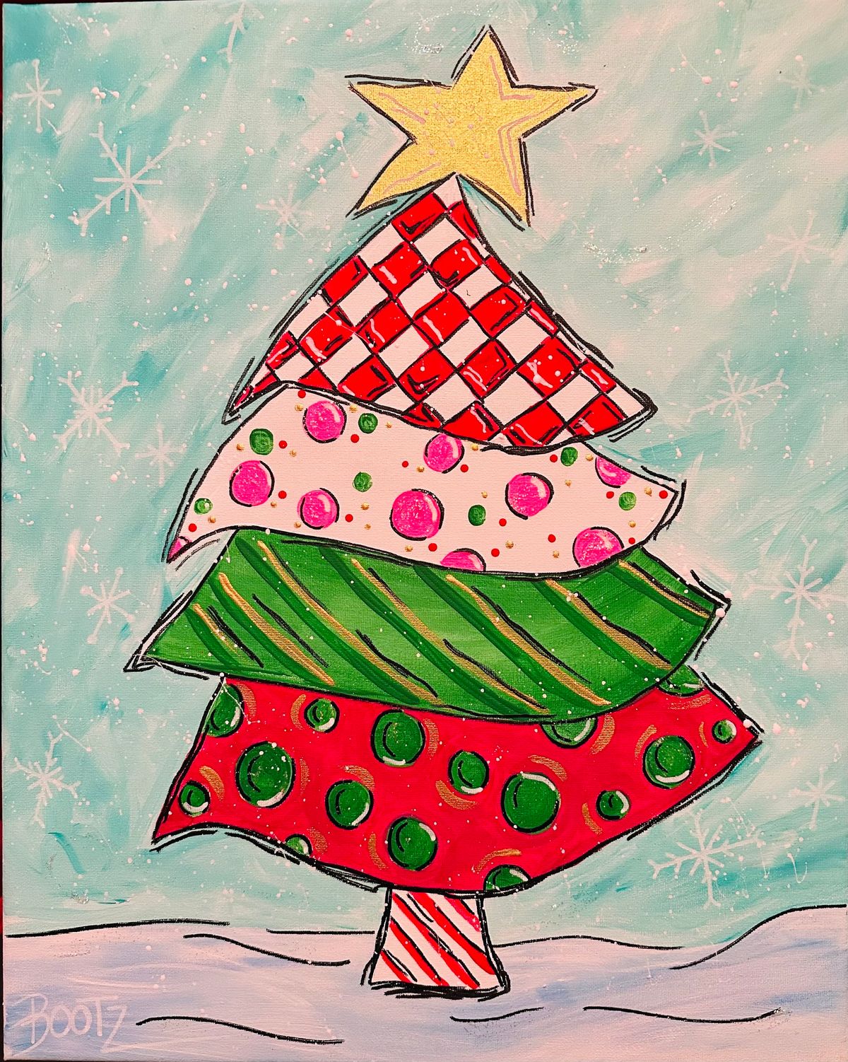 \u201cMerry & Bright Christmas Tree\u201d Acrylic Painting Class with Connie at Claytopia