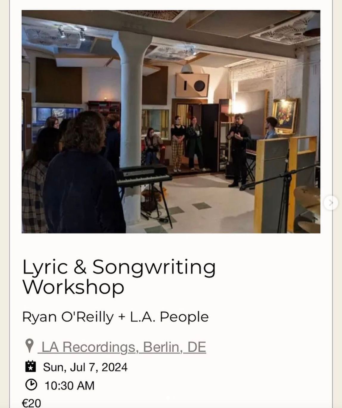 Lyric & Songwriting Workshop  at LA Recordings, Berlin on 07 Jul 2024