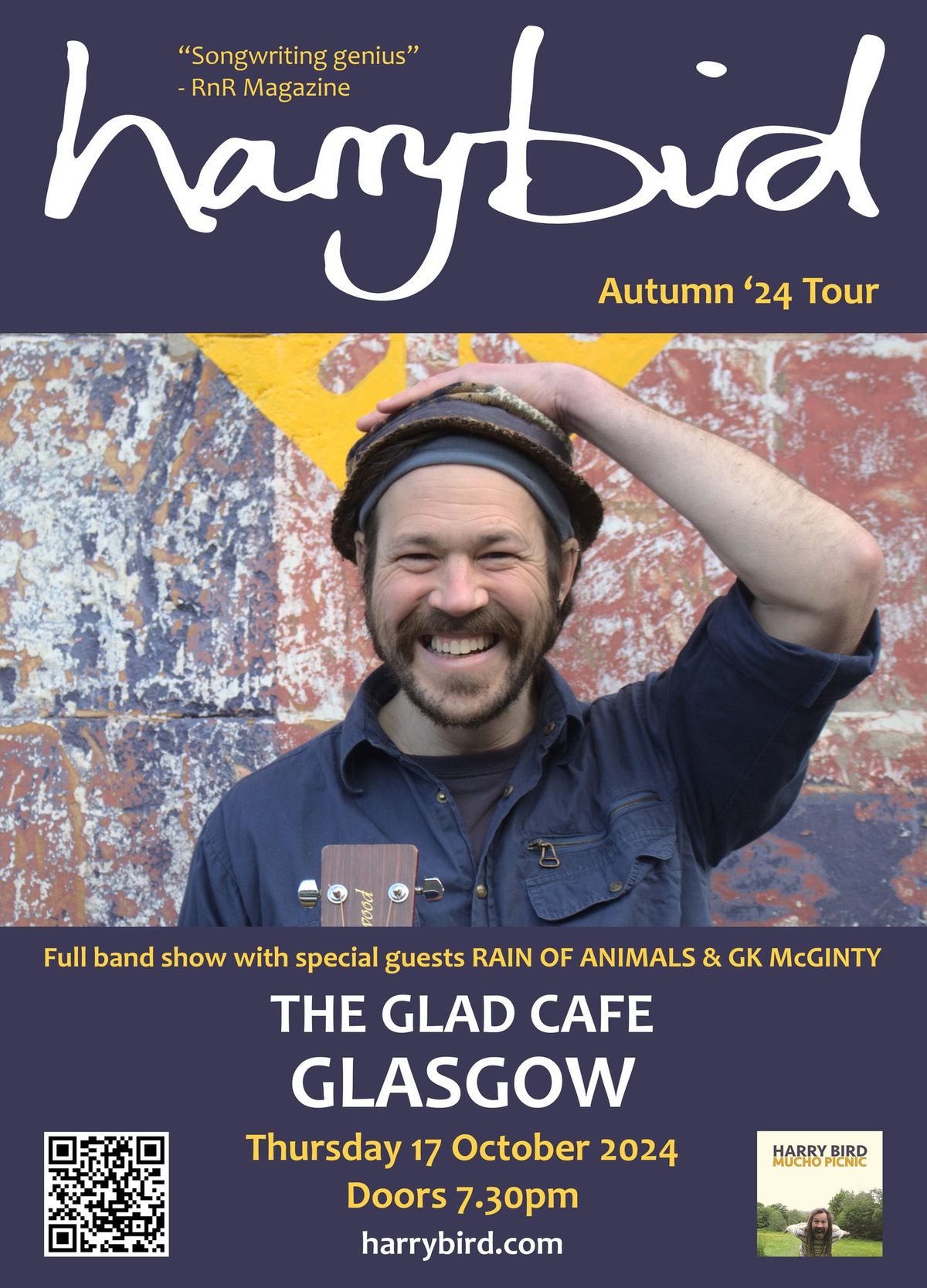 HARRY BIRD (full band) at The Glad Cafe, Glasgow + RAIN OF ANIMALS + GK McGINTY