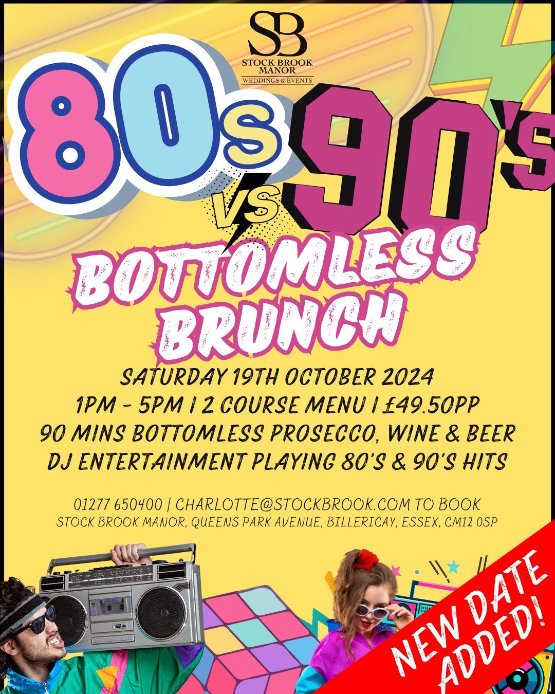 NEW DATE ADDED! - 80's vs 90's Bottomless Brunch! Sat 19th October 2024