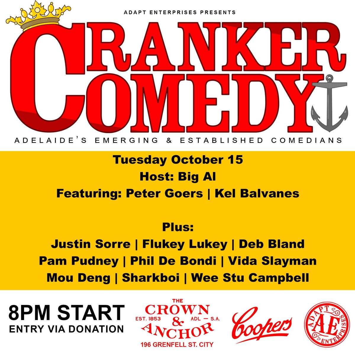 Cranker Comedy Tues Oct 15