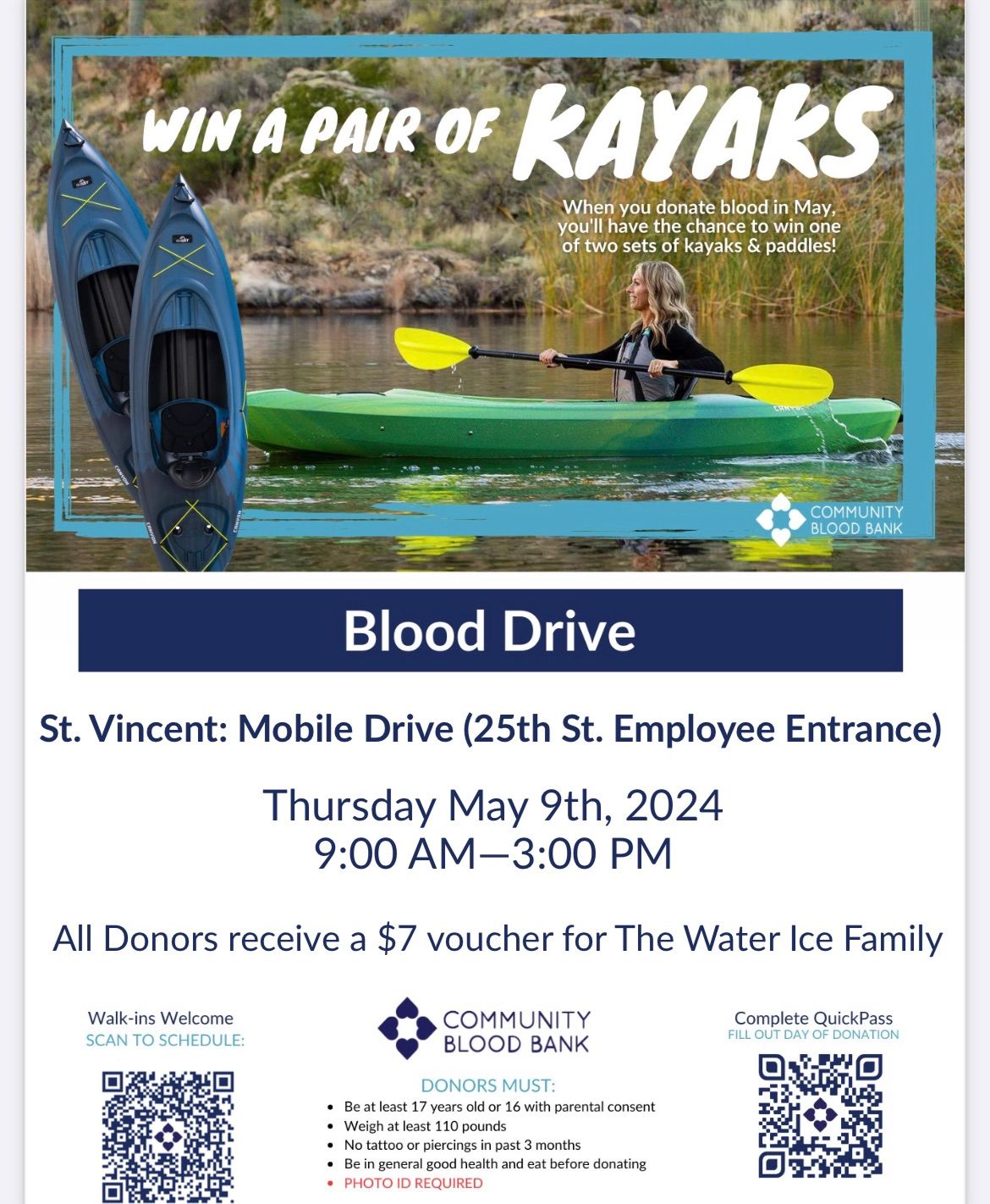 Blood drive at ST. Vincent Hospital with COMMUNITY BLOOD BANK 