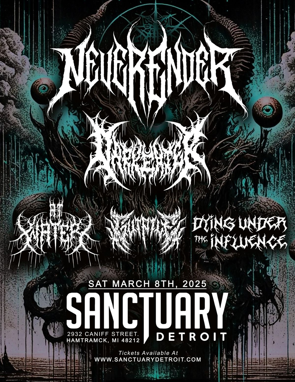 Neverender, Darkeater, At Water, Gutpile, Dying Under The Influence at The Sanctuary 3\/8\/25